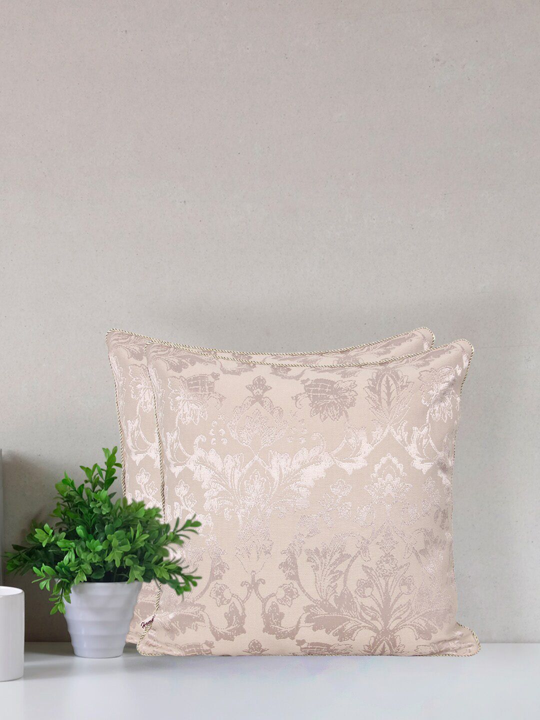 Home Silver Ethnic Motifs Polyester Silk Washable 2 Piece Square Cushion Covers -14x14In