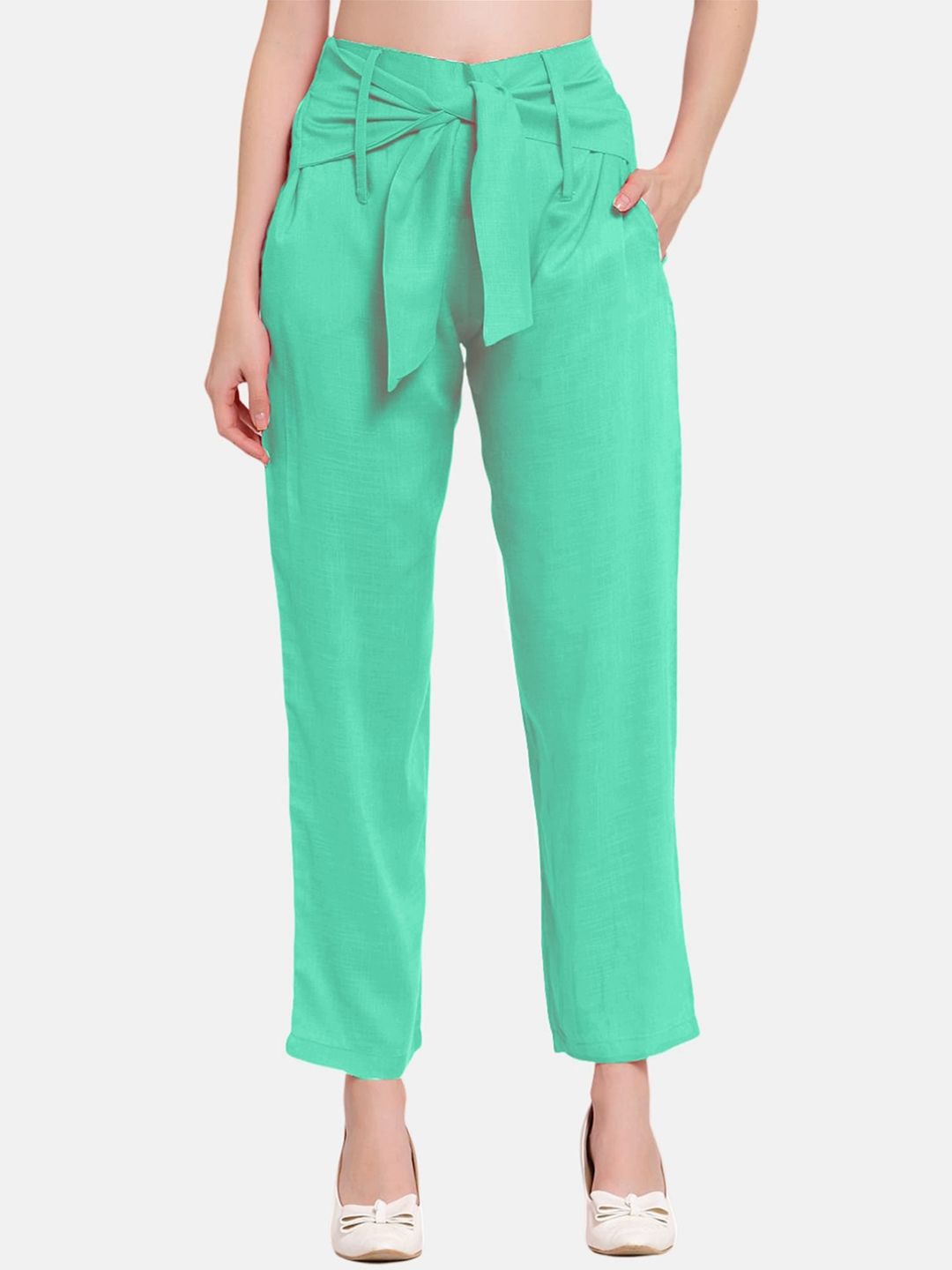 PATRORNA Women Smart Pleated Cotton Peg Trousers Price in India