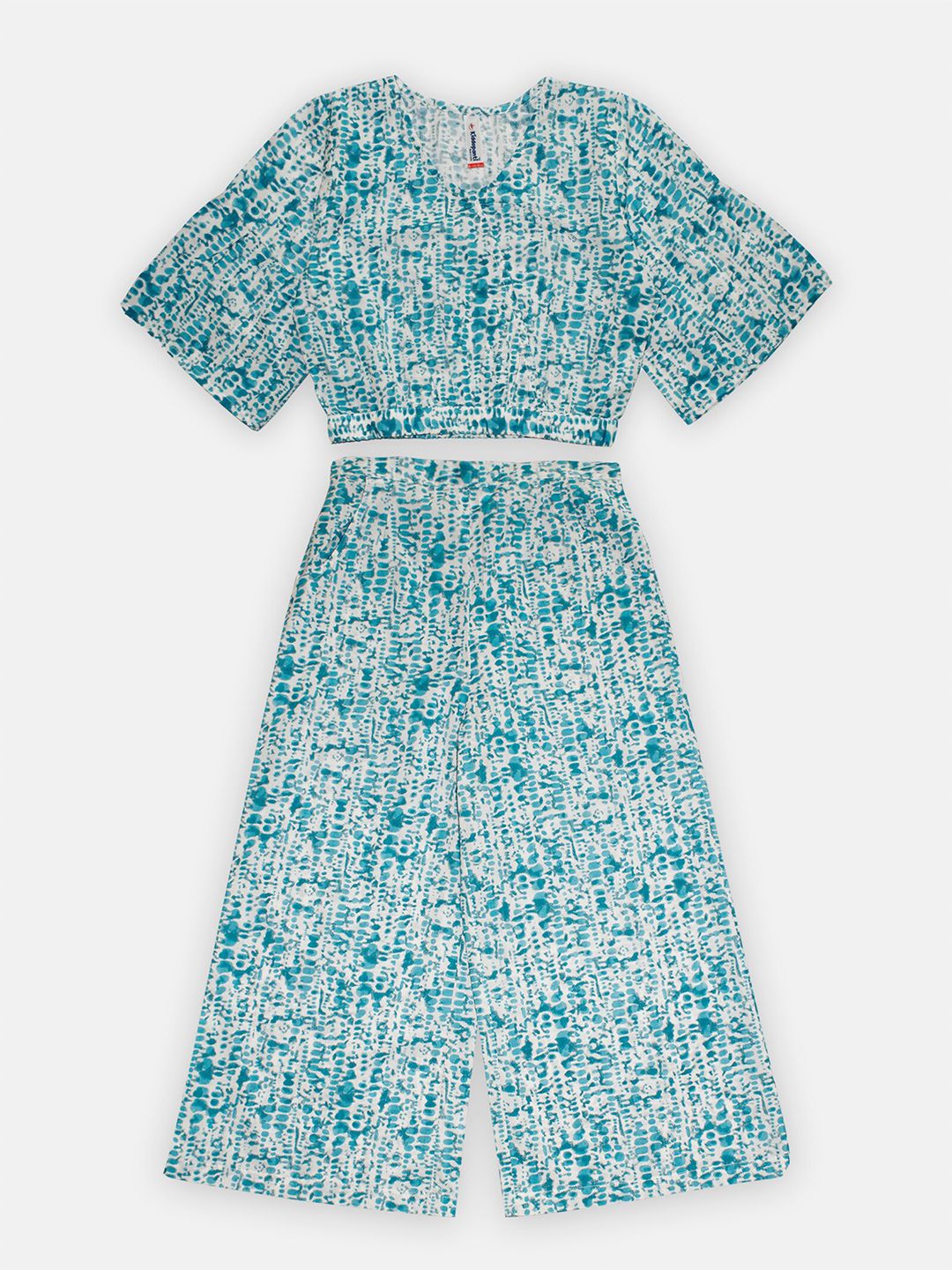 KiddoPanti Girls Printed V-Neck Pure Cotton Crop Top with Palazzos