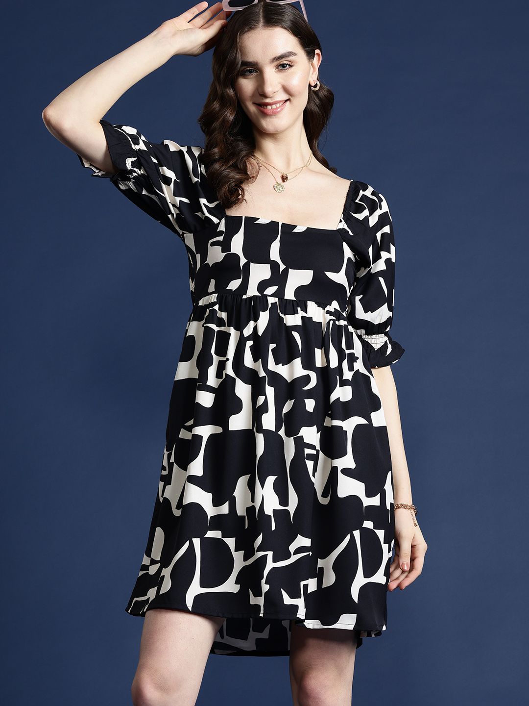 Mast & Harbour Abstract Print A-Line Mini Dress Price in India
