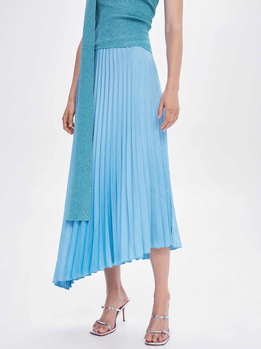 MANGO Women Accordion Pleated Asymmetric Midi Skirt