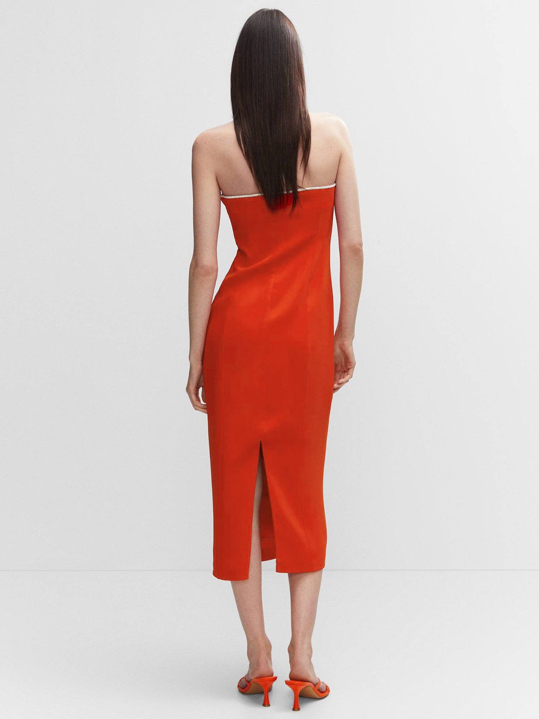 Embellished Neckline Sheath Midi Dress