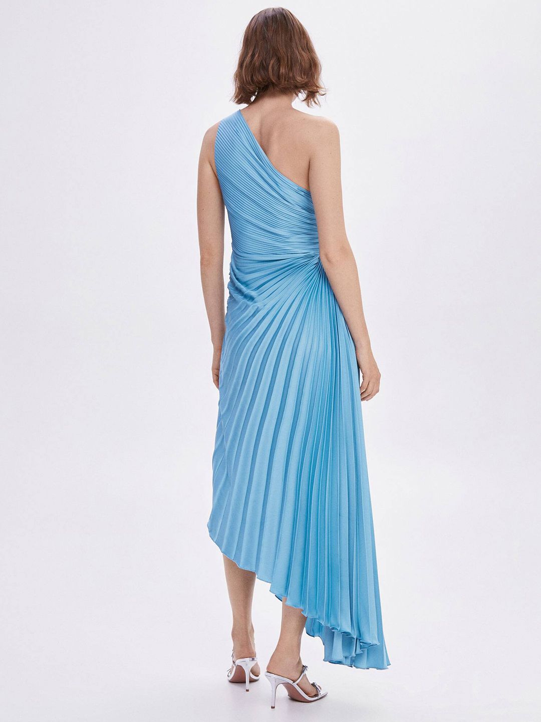 strapless open back dress Berylove Women Flowy Print Blue Homecoming Dress A Line Pleated Mini Dress  with Lace up Back main image 1