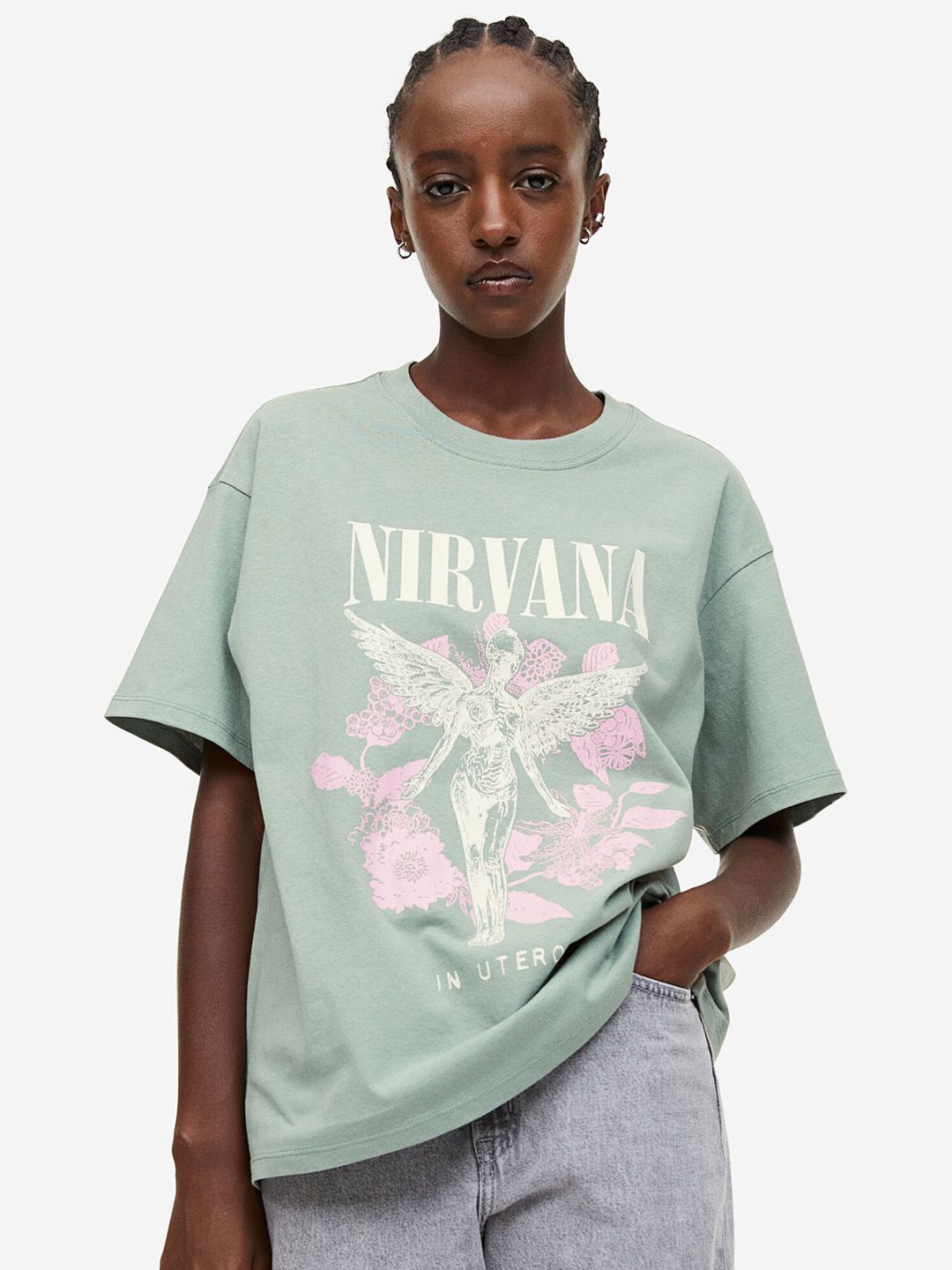 H&M Pure Cotton Oversized Printed T-shirt Price in India