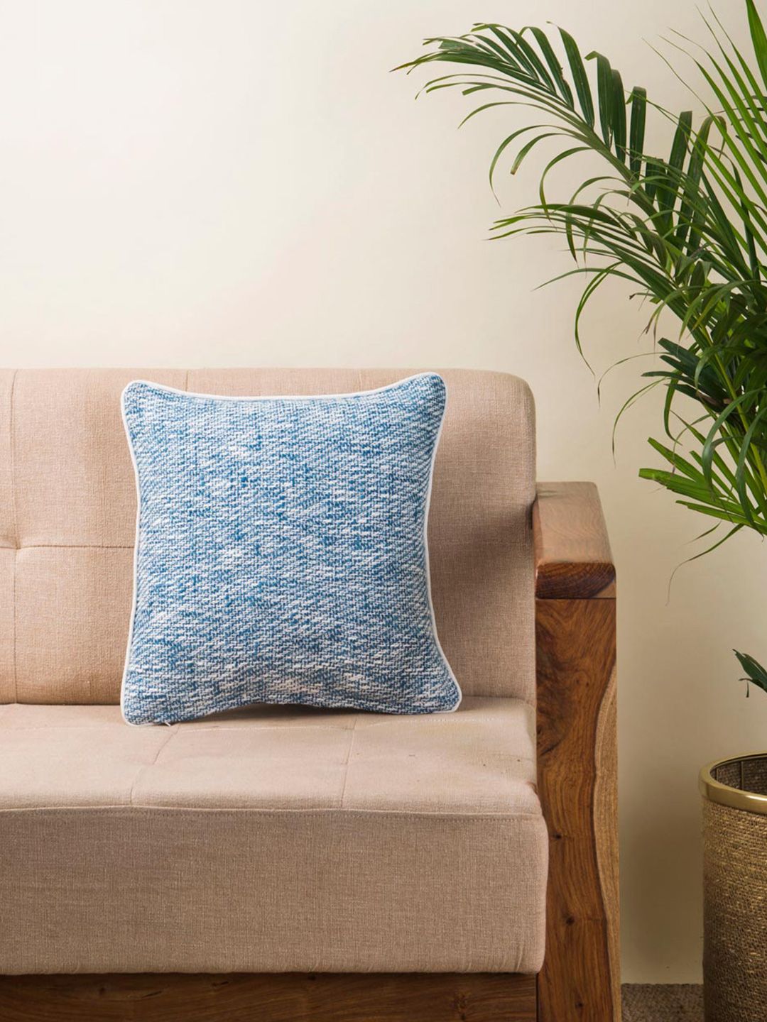 Fabindia Blue & White Abstract Cotton Square Cushion Cover