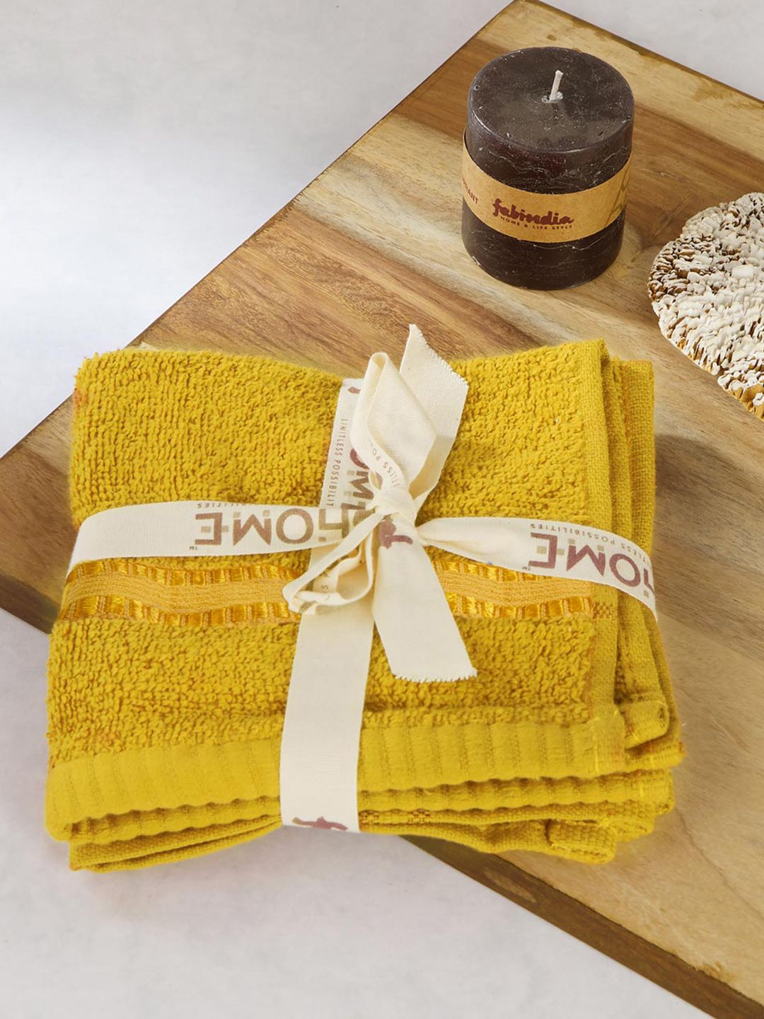 Fabindia Ayan Yellow 2 Pieces 380 GSM Cotton Face Towels