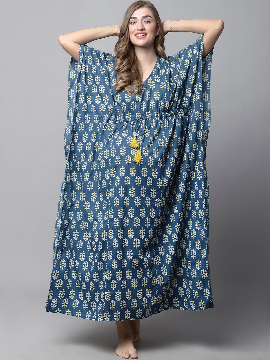 Secret Wish Floral Printed Pure Cotton Maxi Maternity Kaftan Nightdress