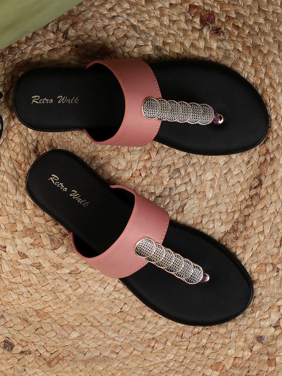 Retro Walk Embellished T-Strap Flats