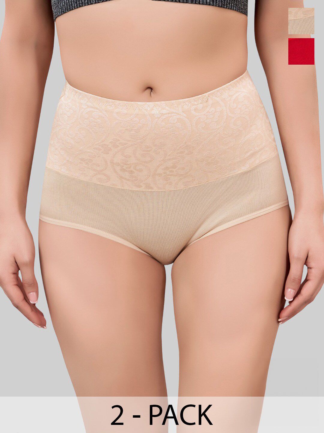 PLUMBURY Pack Of 2 Self Design High Waist Tummy Control Briefs