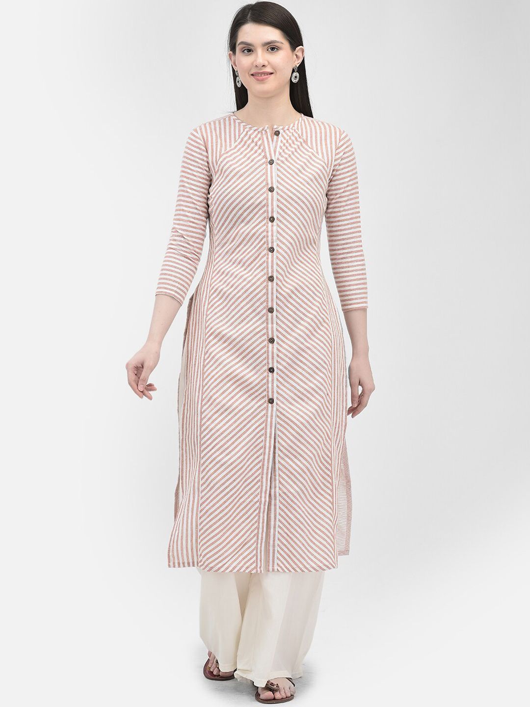 Ojjasvi Striped Mandarin Collar Pure Cotton A-Line Kurta Price in India