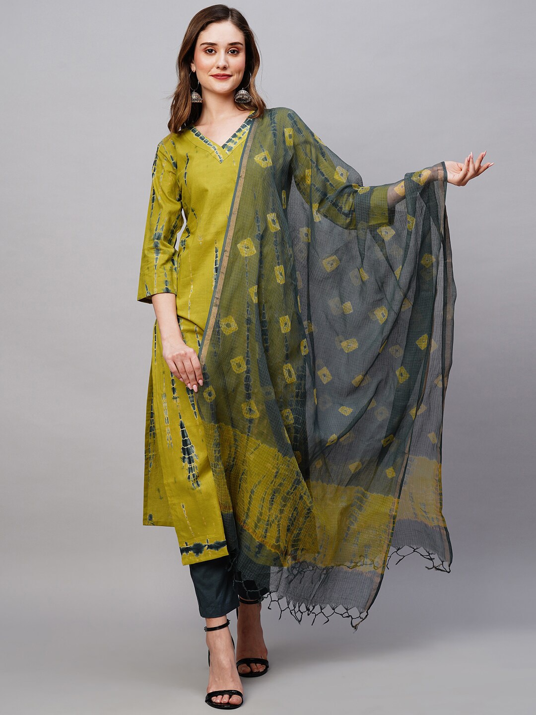 KALINI Tie & Dyed Kurta & Trousers With Dupatta Price in India