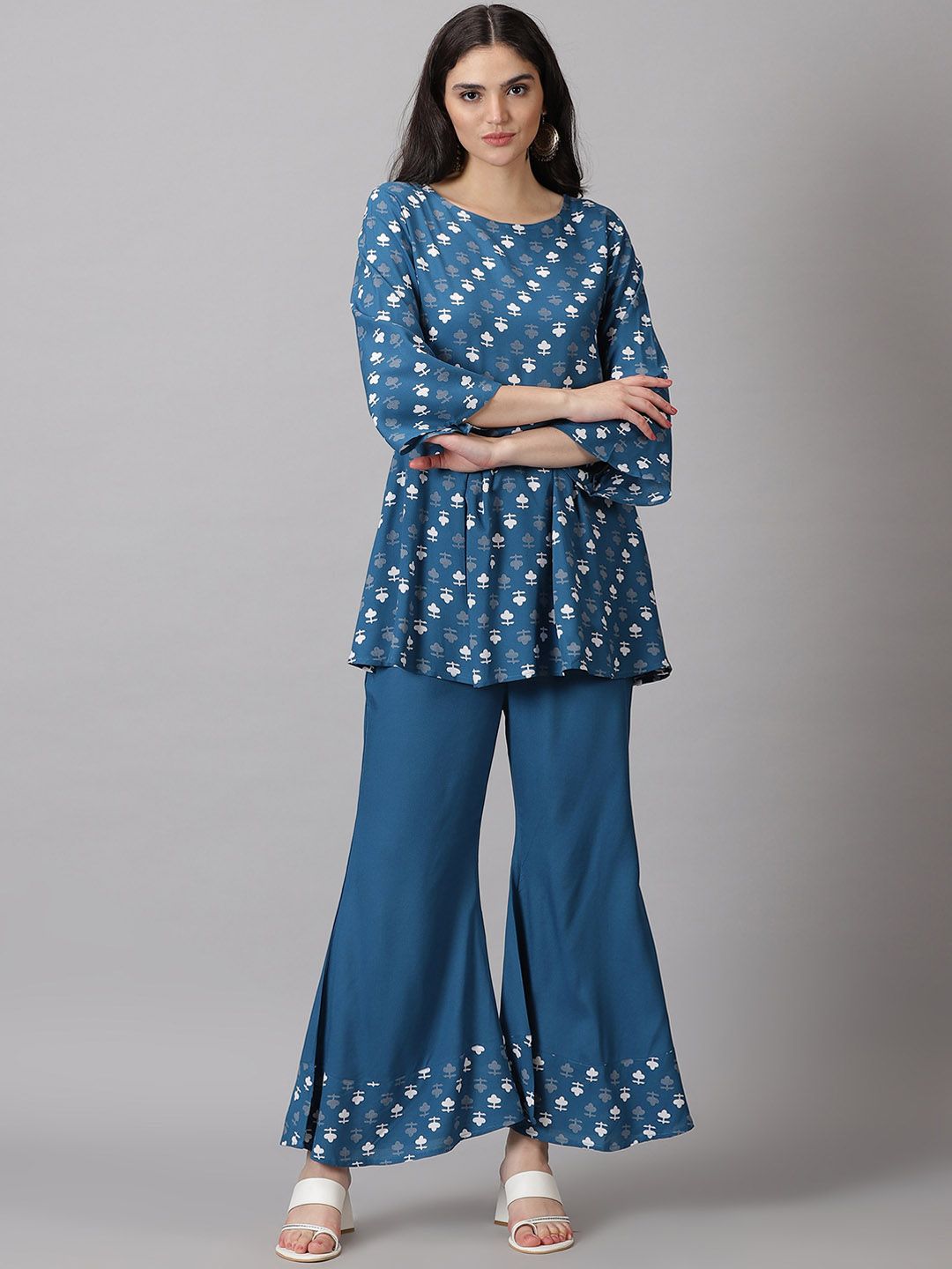 DRESSAR Ethnic Motifs Printed Bell Sleeves Kurti with Palazzos Price in India