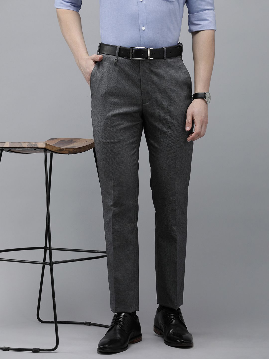 Park Avenue Men Textured Super Slim Fit Formal Trousers