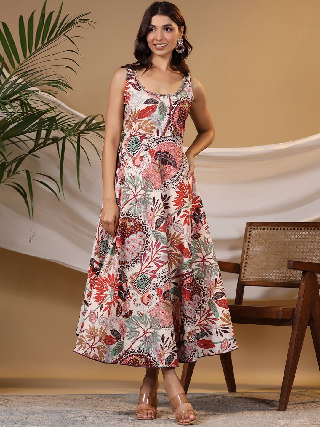 Rain & Rainbow Floral Printed Pure Cotton Fit & Flared Dress Price in India