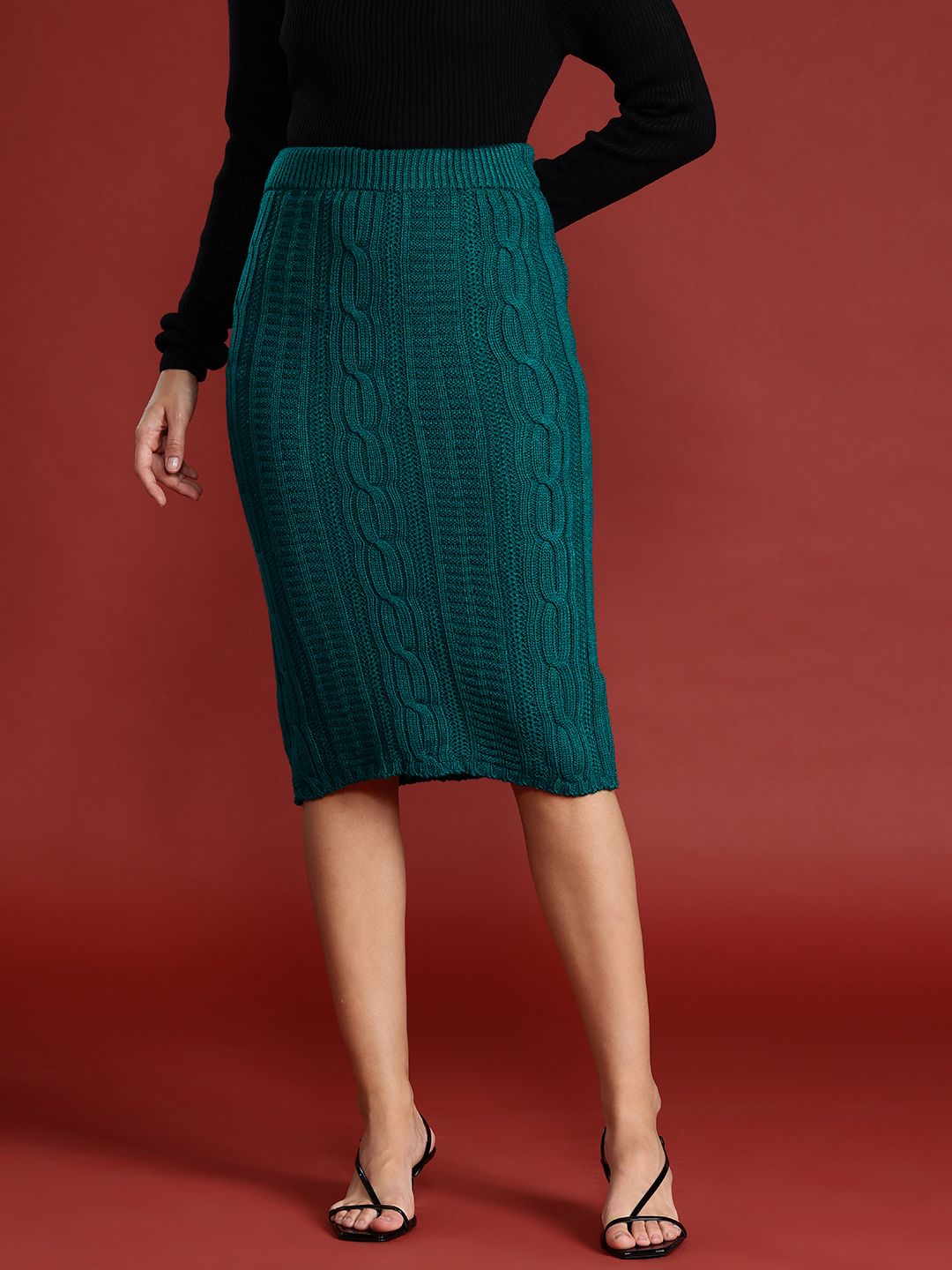 all about you Women Cable Knit Acrylic Pencil Skirt Price in India
