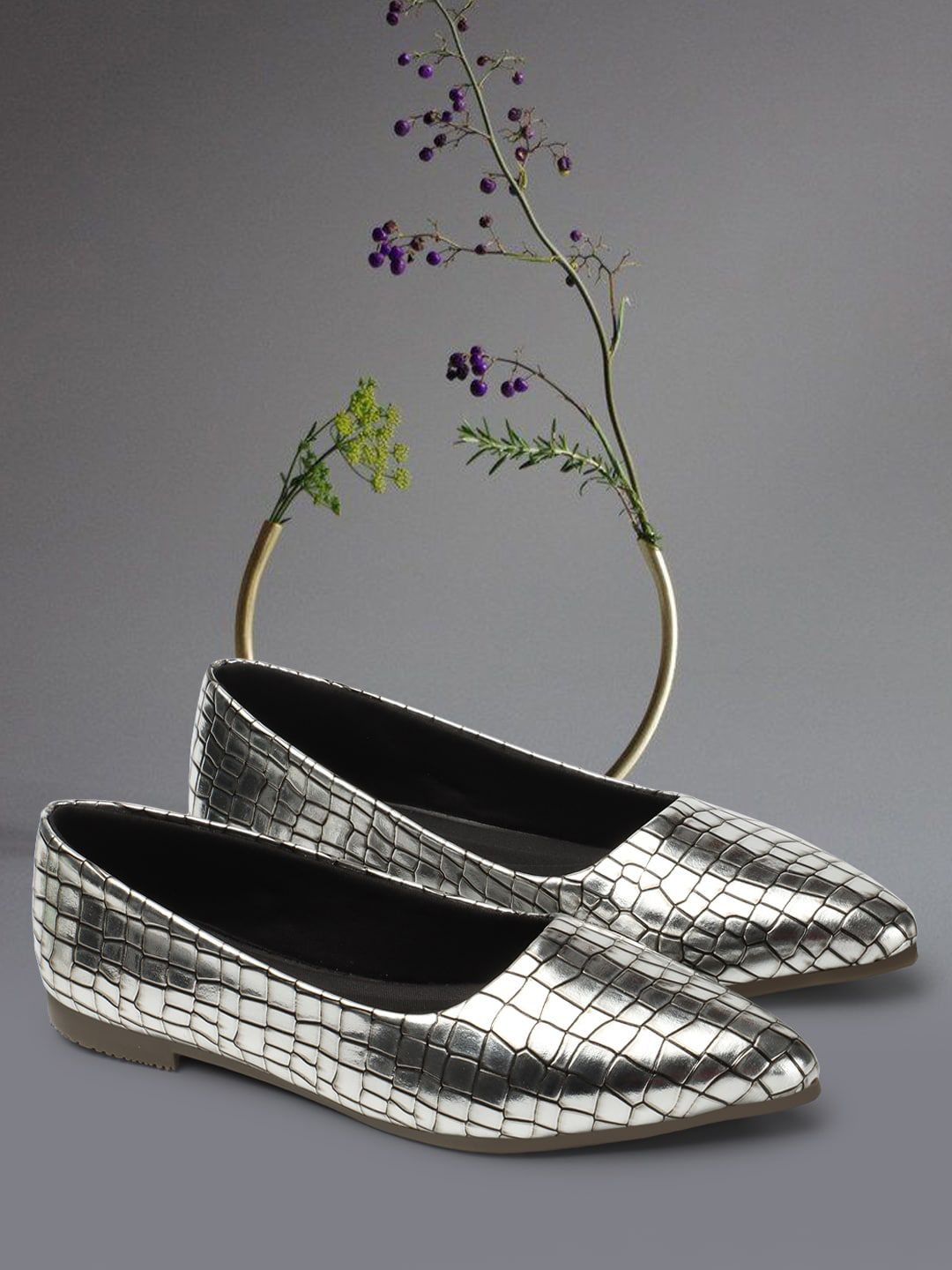 ICONICS Textured Party Pointed Toe Ballerinas