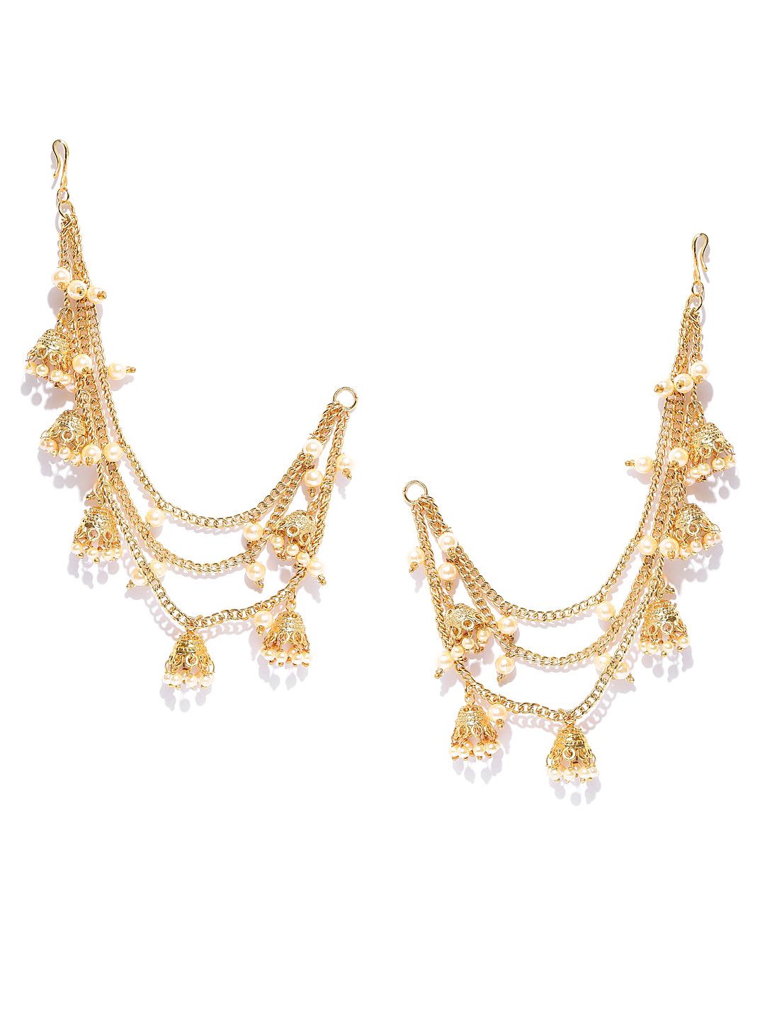 YouBella Cream-Coloured Gold-Plated Beaded Ear Chains Price in India