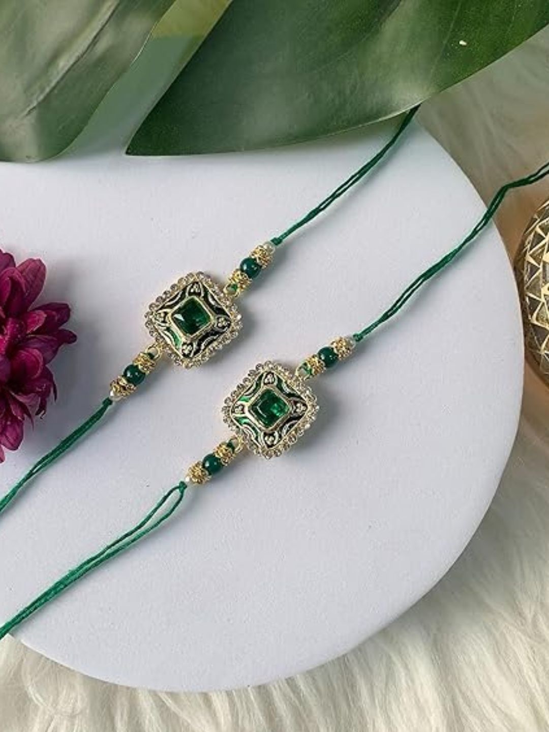 I Jewels Set Of 2 Kundan-Studded & Beaded Rakhi