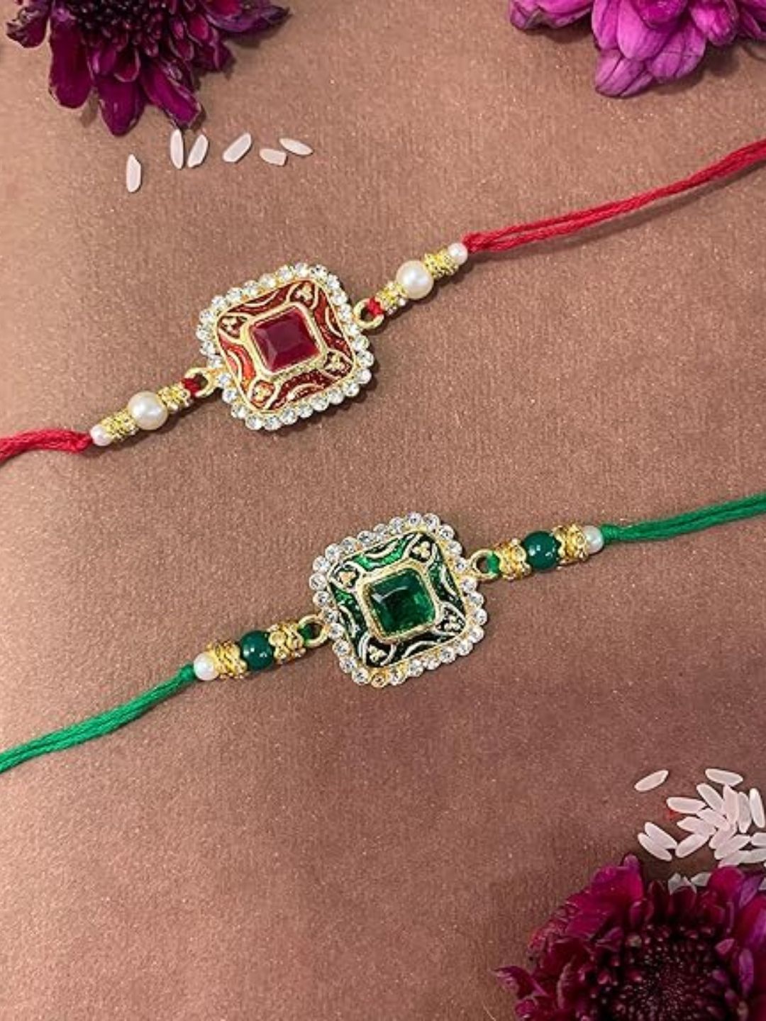 I Jewels Set Of 2 Kundan Studded Thread Rakhis