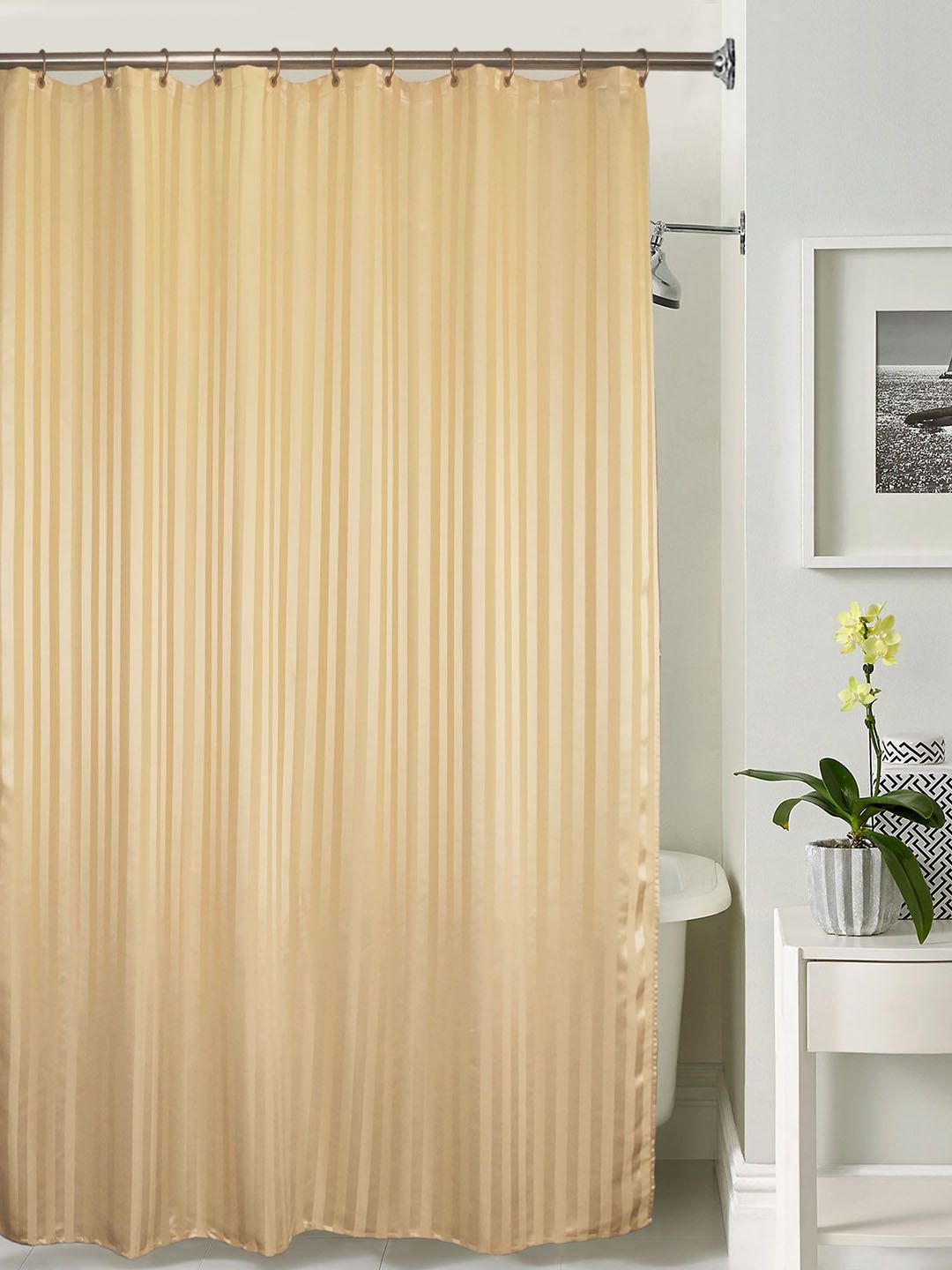 Lushomes Beige Striped Shower Curtain Price in India