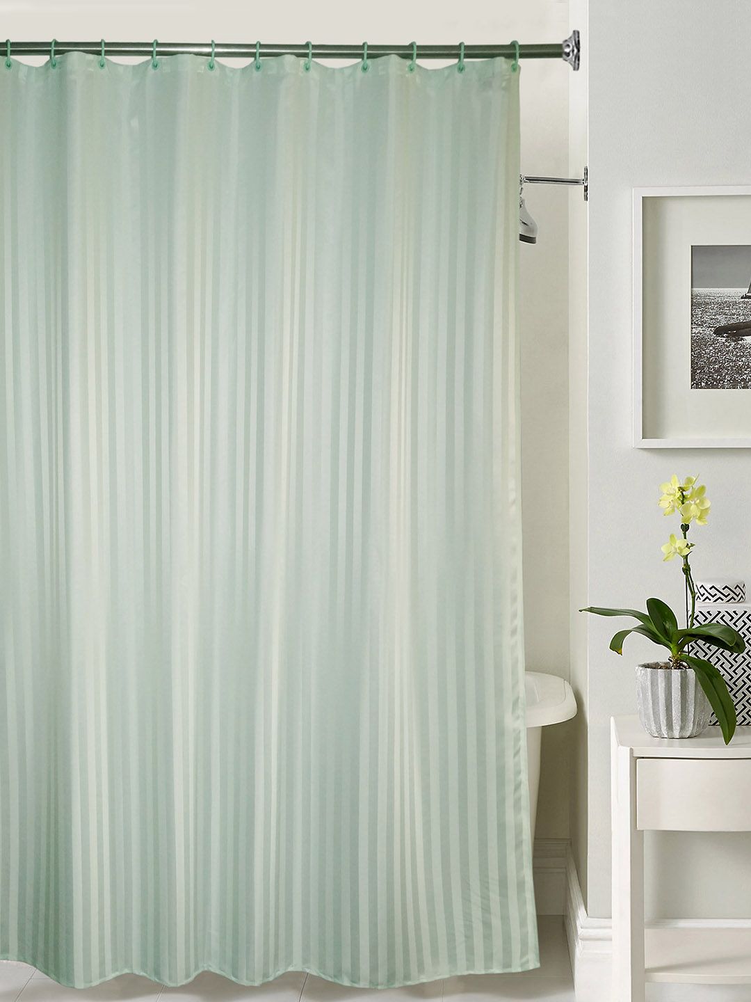 Lushomes Sea Green Striped Shower Curtain Price in India