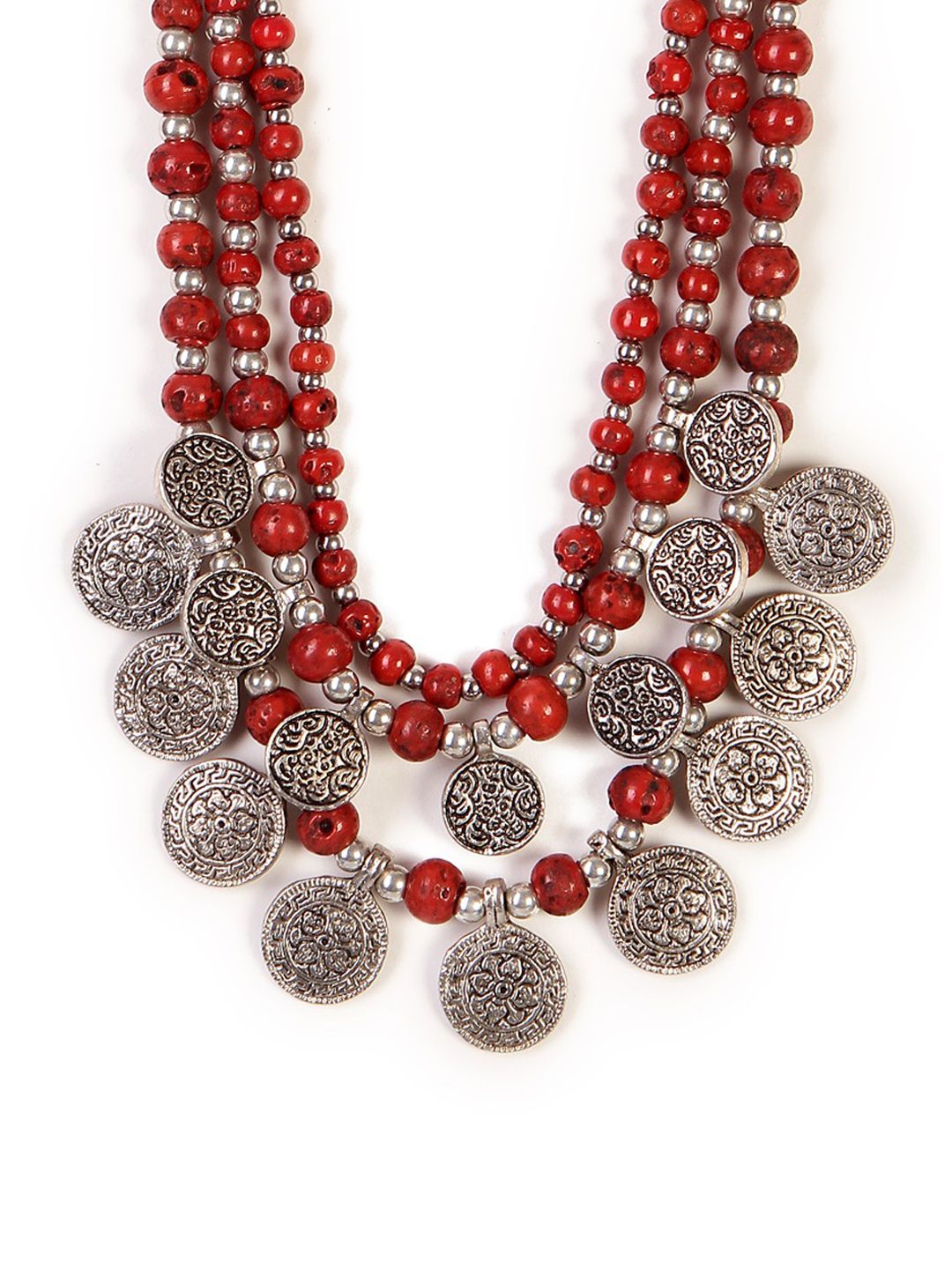 Bamboo Tree Jewels Red & Silver-Toned Metal Necklace Price in India