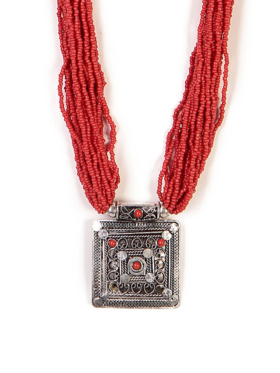 Bamboo Tree Jewels Red & Silver-Toned Metal Necklace Price in India