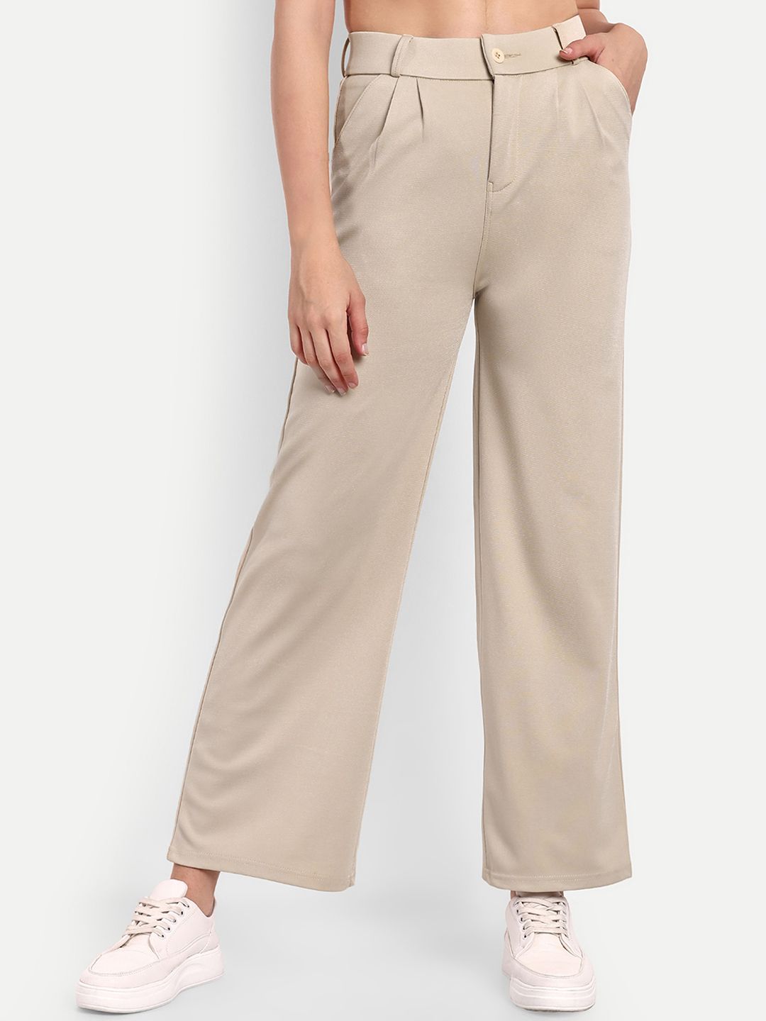 Next One Women Smart Loose Fit High-Rise Easy Wash Stretchable Parallel Trousers Price in India