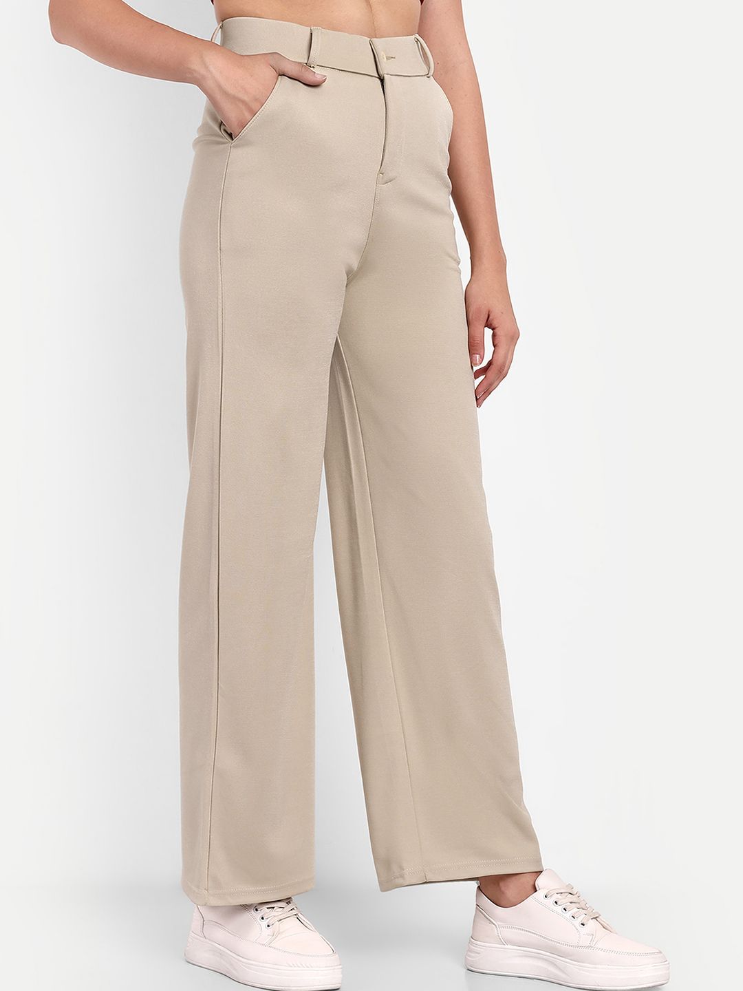 Next One Women Smart Loose Fit High-Rise Easy Wash Stretchable Parallel Trousers Price in India