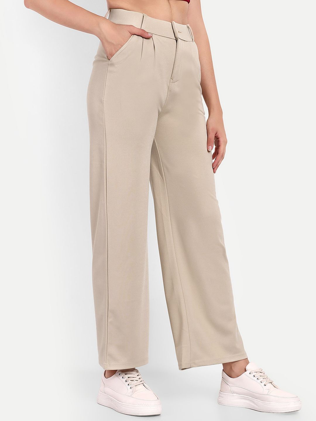 Next One Women Smart Loose Fit High-Rise Easy Wash Stretchable Parallel Trousers Price in India