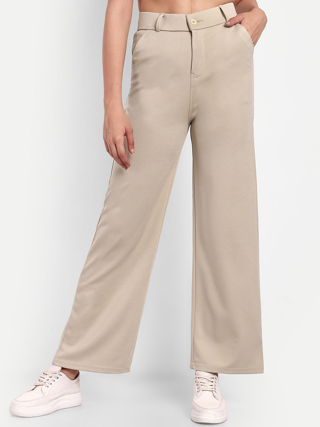 Next One Women Smart Loose Fit High-Rise Easy Wash Stretchable Parallel Trousers Price in India