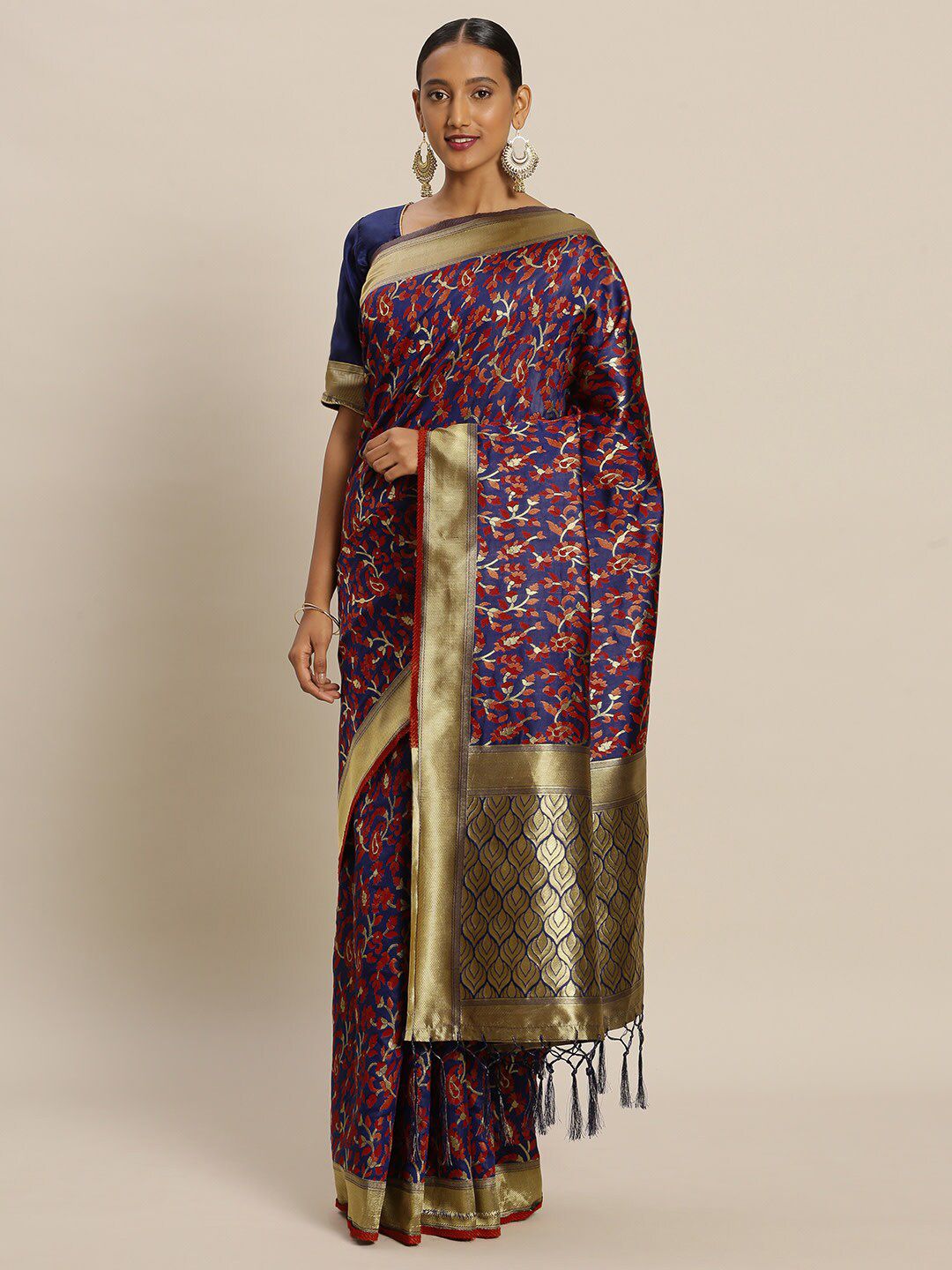 Ishin Floral Woven Design Zari Banarasi Saree Price in India