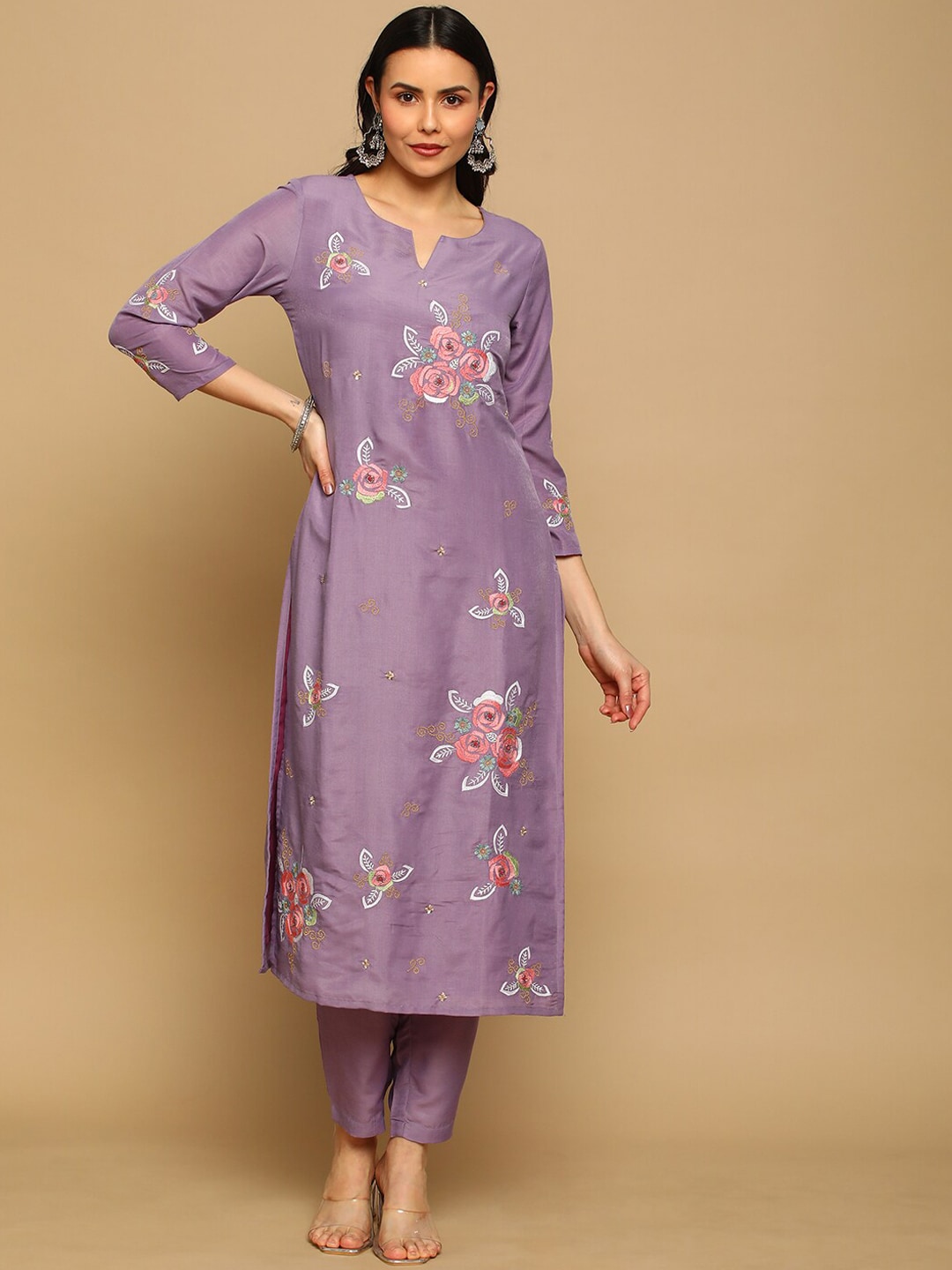 HEEPOSH Floral Embroidered Regular Kurta with Trousers & Dupatta Price in India