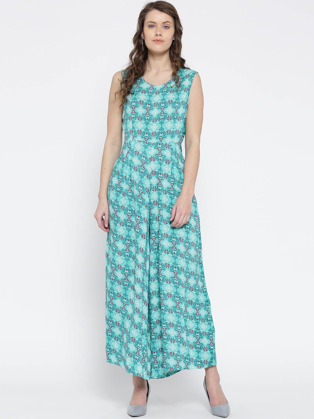 Shree Blue & Teal Green Ethnic Print Basic Jumpsuit Price in India