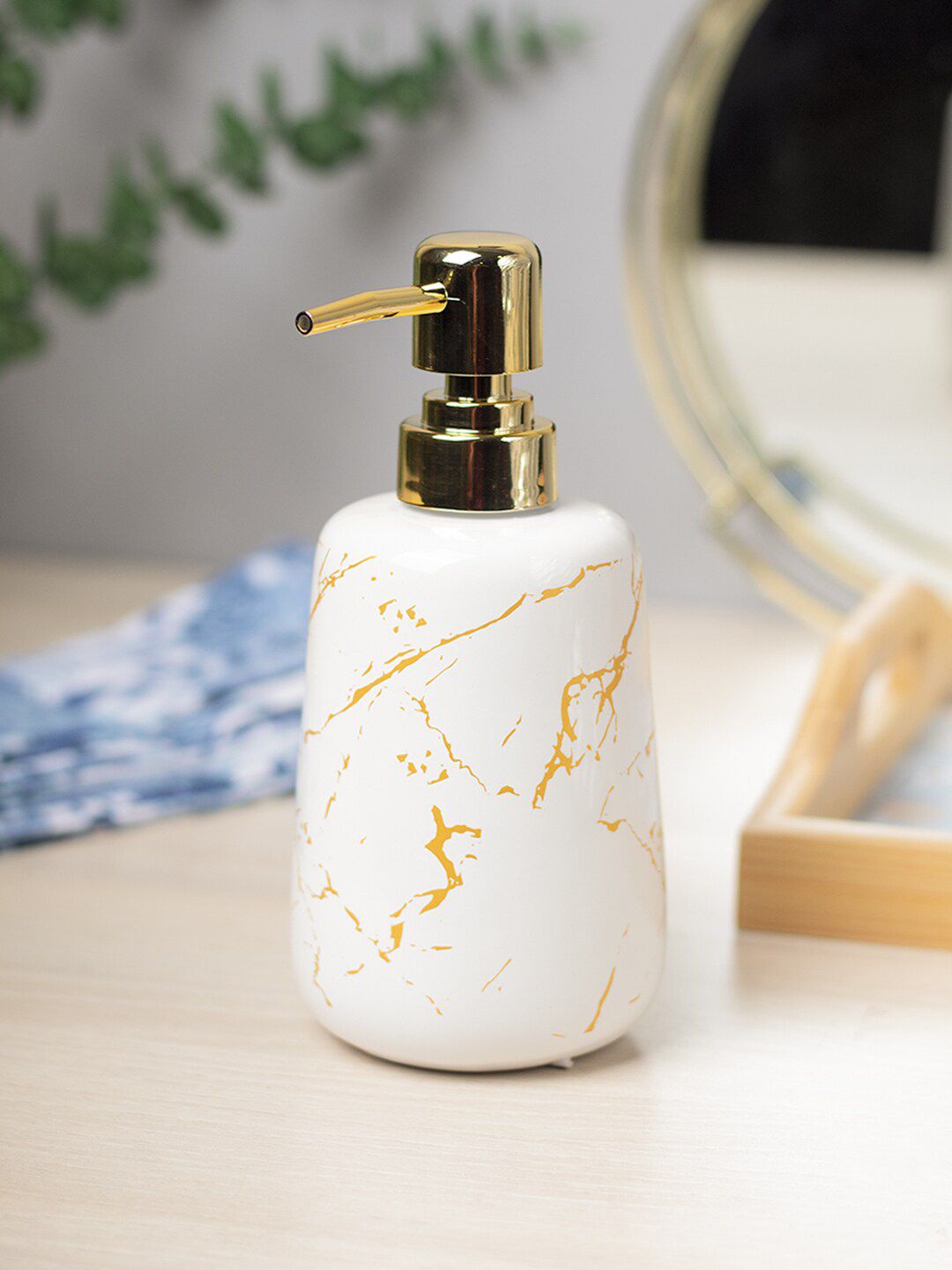MARKET99 Off-White & Yellow Printed Ceramic Soap Dispenser