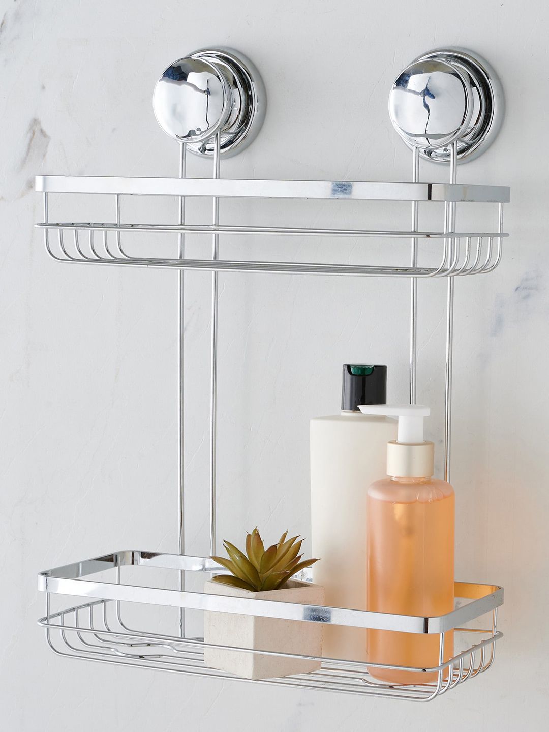 Home Centre Silver-Toned 2-Tier Shower Caddy