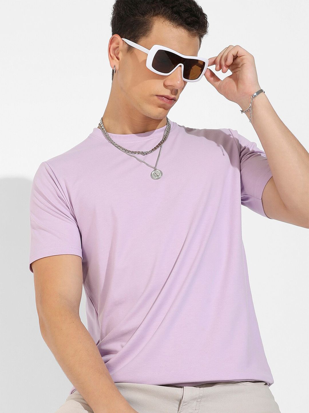 CAHOOT Purple Round Neck Cotton T-shirt