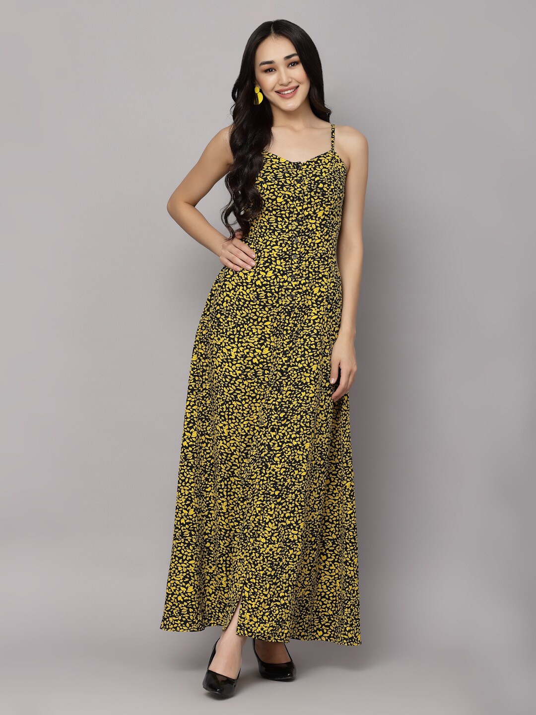 aayu Floral Printed Shoulder Straps Smocked Maxi Dress Price in India