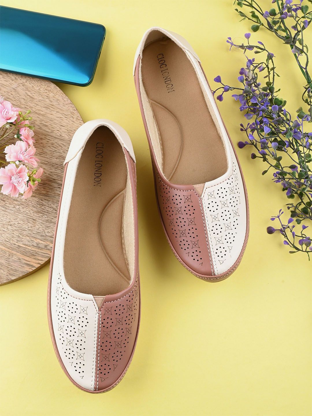 CLOG LONDON Colourblocked Perforated Ballerinas