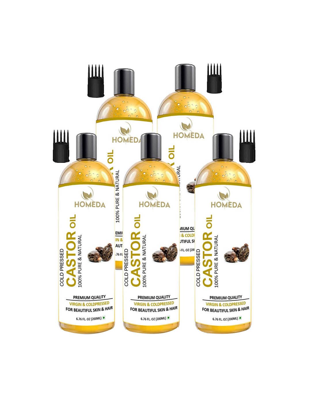 Shudh Online Set of 5 Cold Pressed Castor Oil for Hair, Skin & Eyebrow-200ml Each