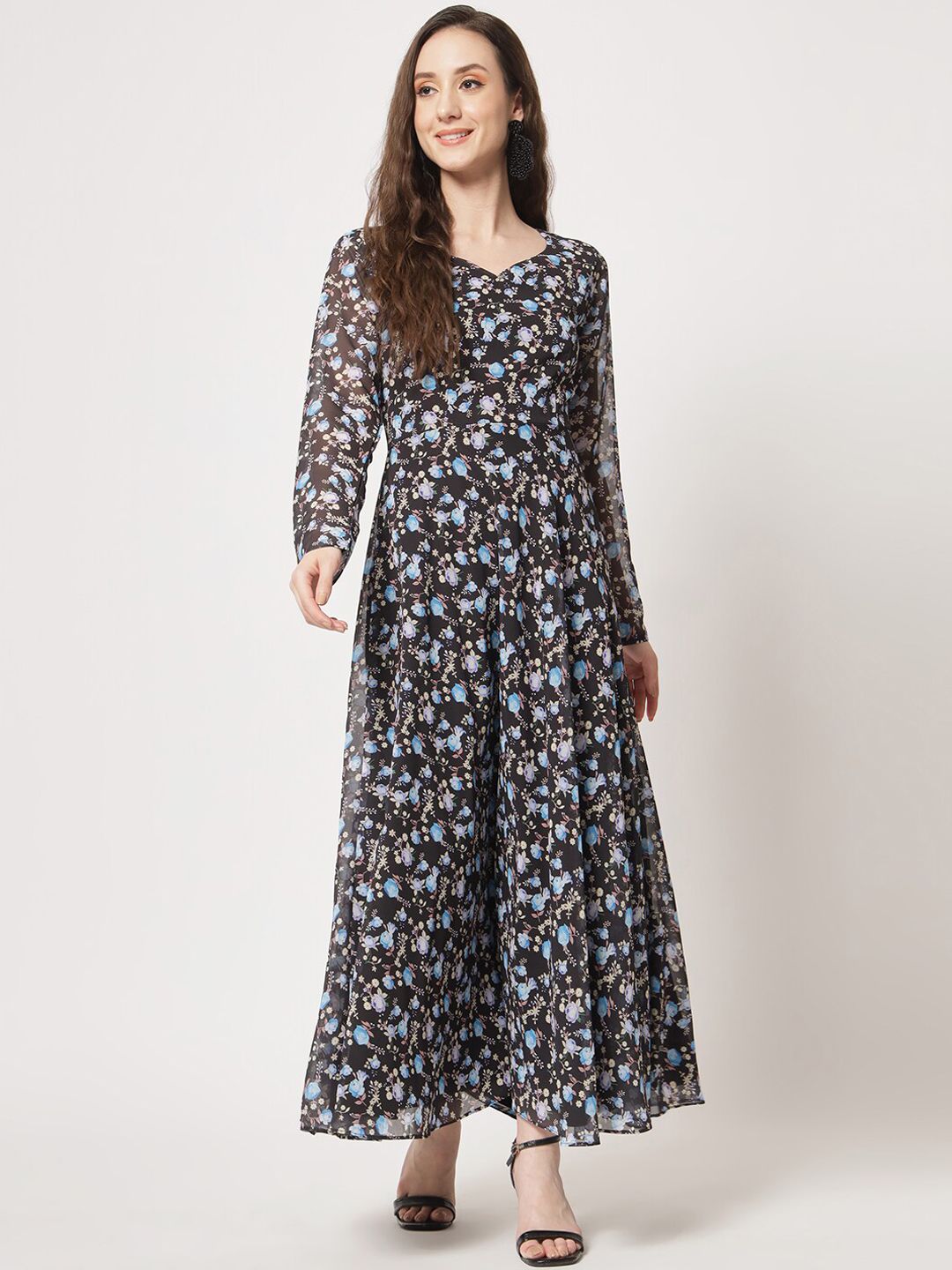 KALINI Floral Printed V-Neck A-Line Maxi Dresses Price in India
