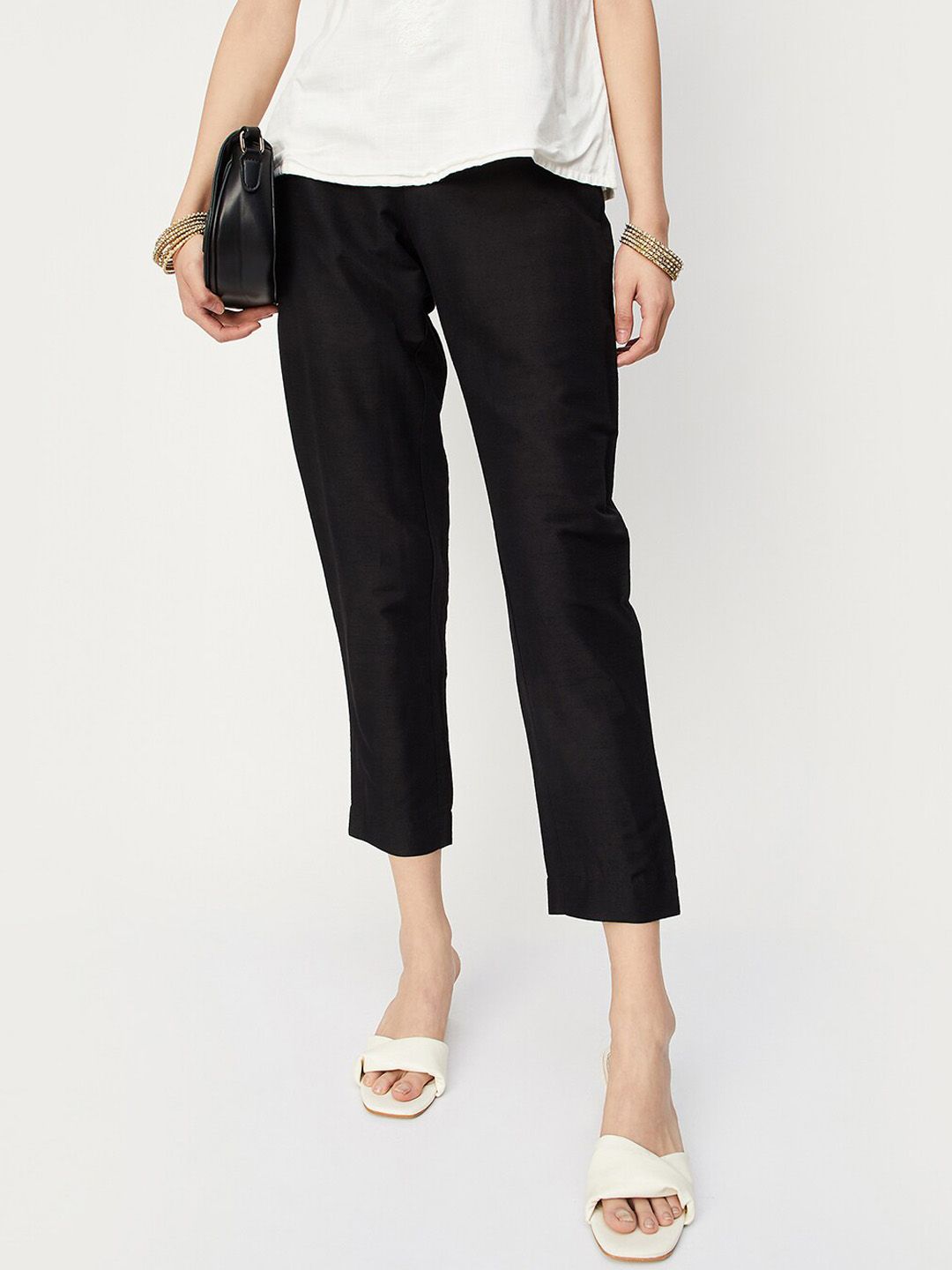 max Women Mid-Rise Cotton Trousers Price in India