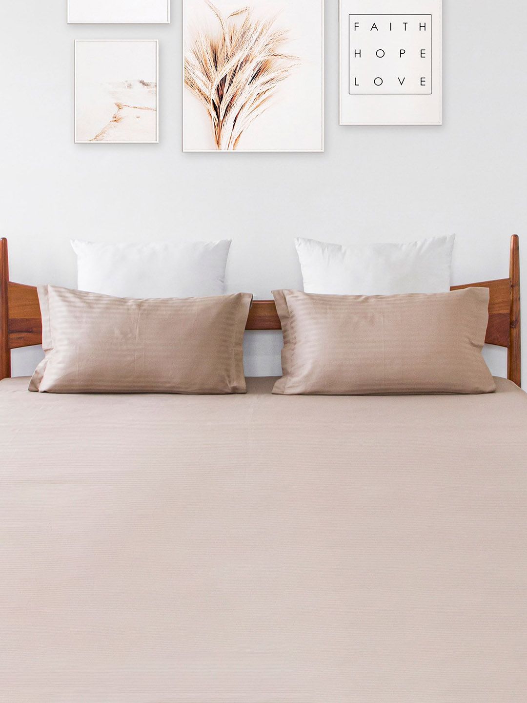 HOMEMONDE HOMEMONDE Premium Taupe 2-Pieces Striped Cotton Satin 300 TC Pillow Covers