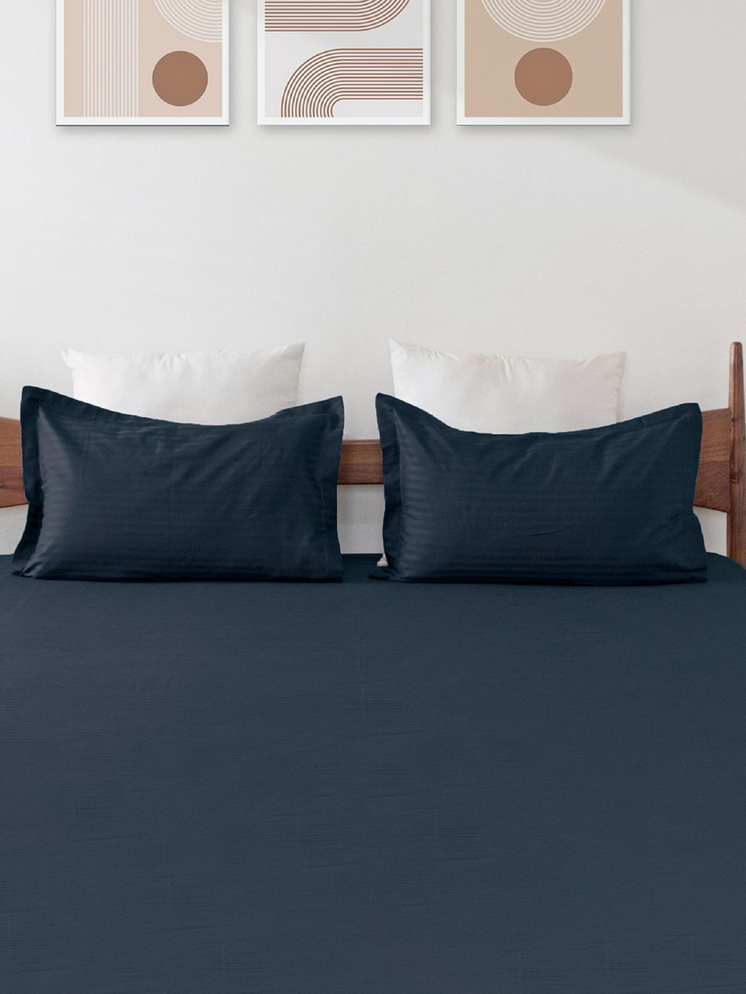 HOMEMONDE HOMEMONDE Premium Blue 2-Pieces Striped Cotton Satin 300 TC Pillow Covers
