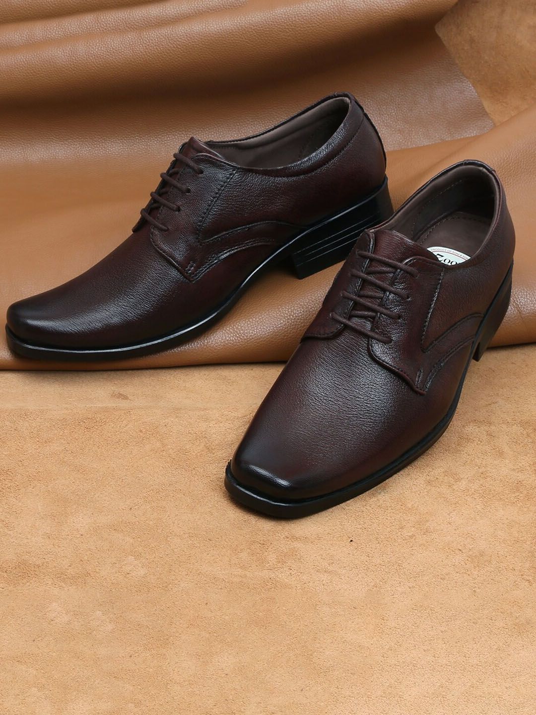 Zoom Shoes Men Square Toe Textured Leather Formal Derbys