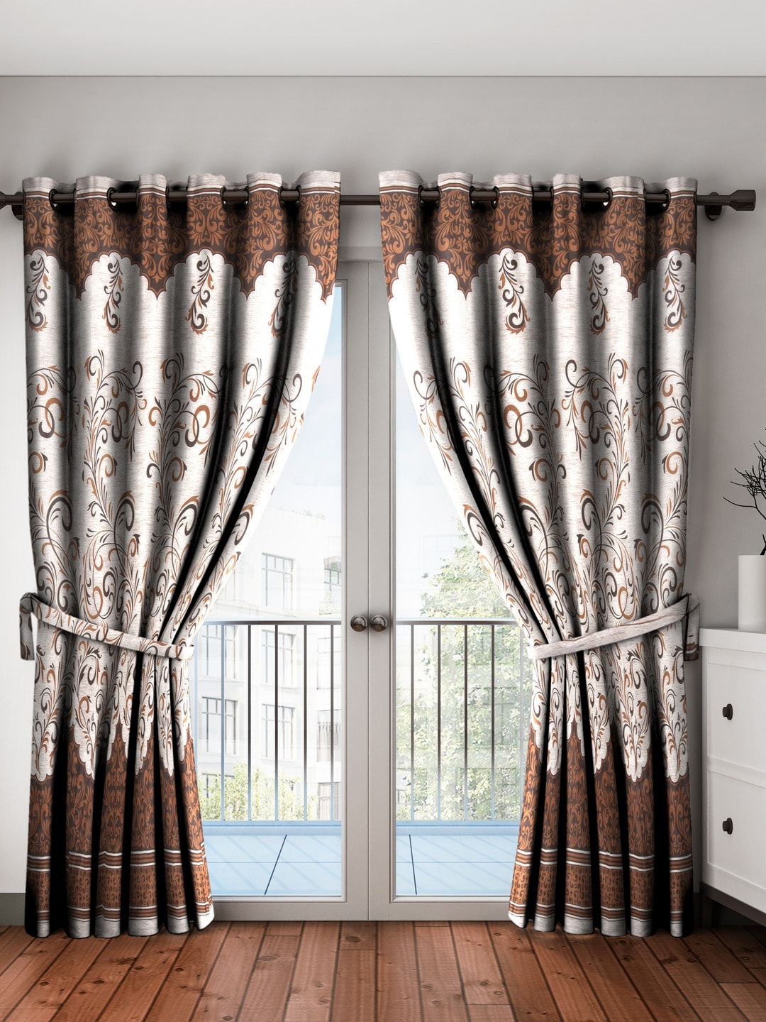 Home Sizzler Brown & Off White Set of 2 Door Curtains Price in India