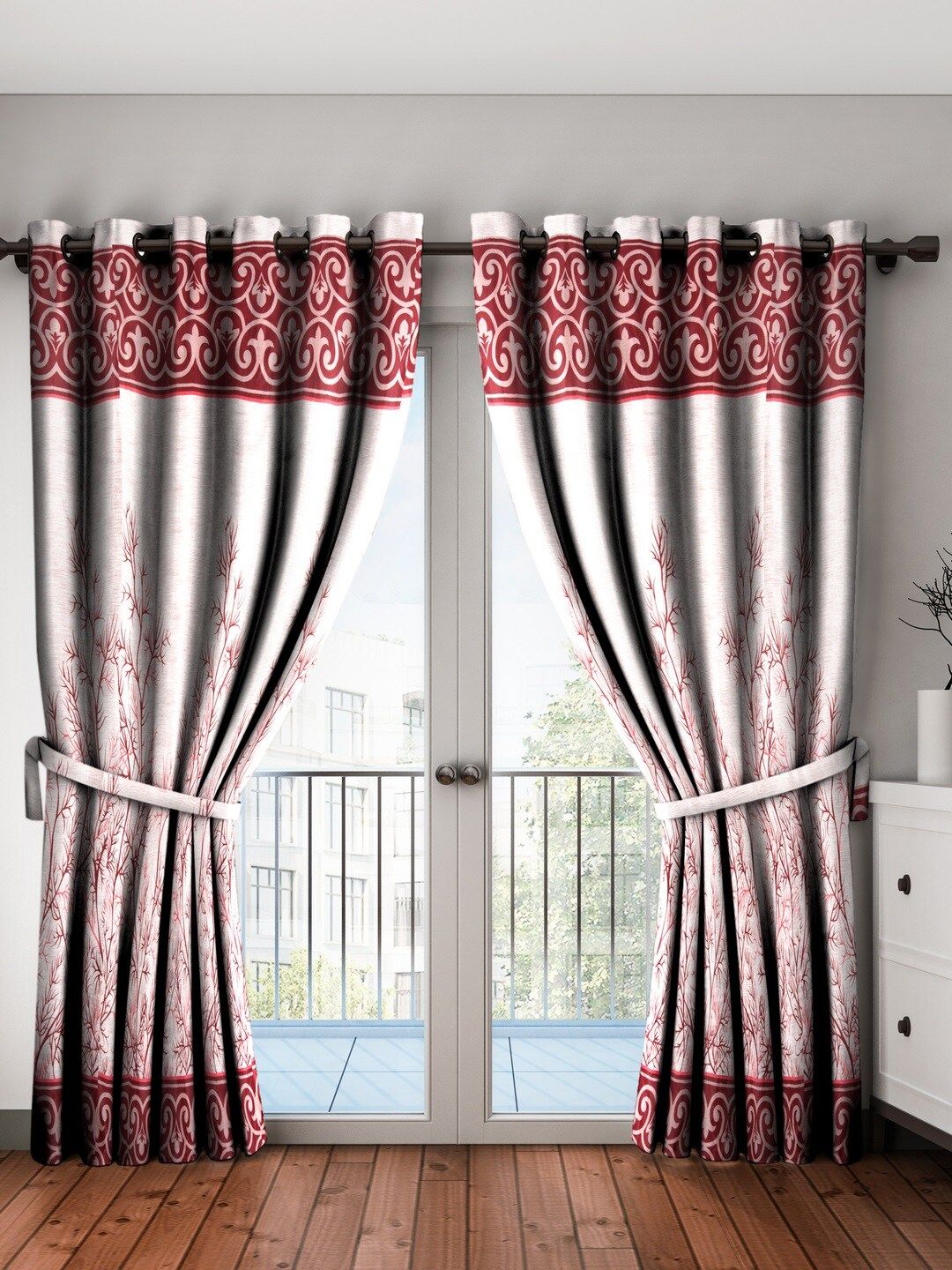 Home Sizzler Maroon & Beige Set of 2 Long Door Curtains Price in India