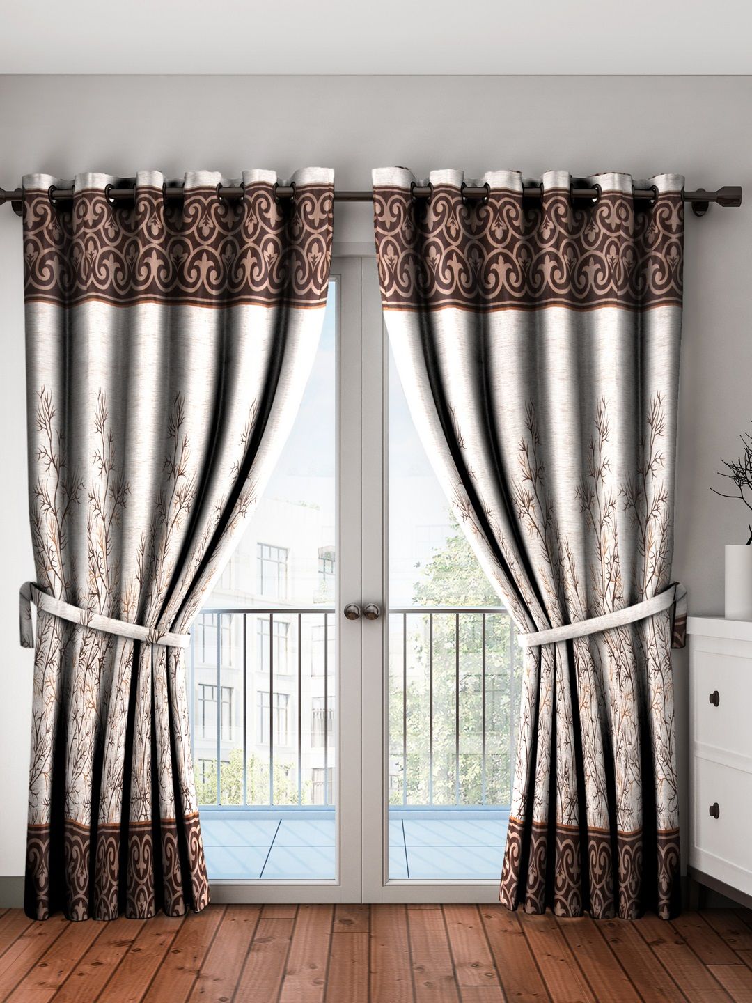 Home Sizzler Brown & Beige Set of 2 Long Door Curtains Price in India
