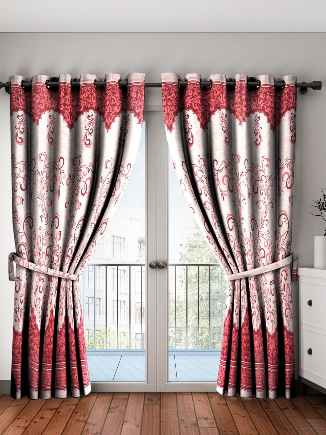 Home Sizzler Maroon & Off-White Set of 2 Door Curtains Price in India