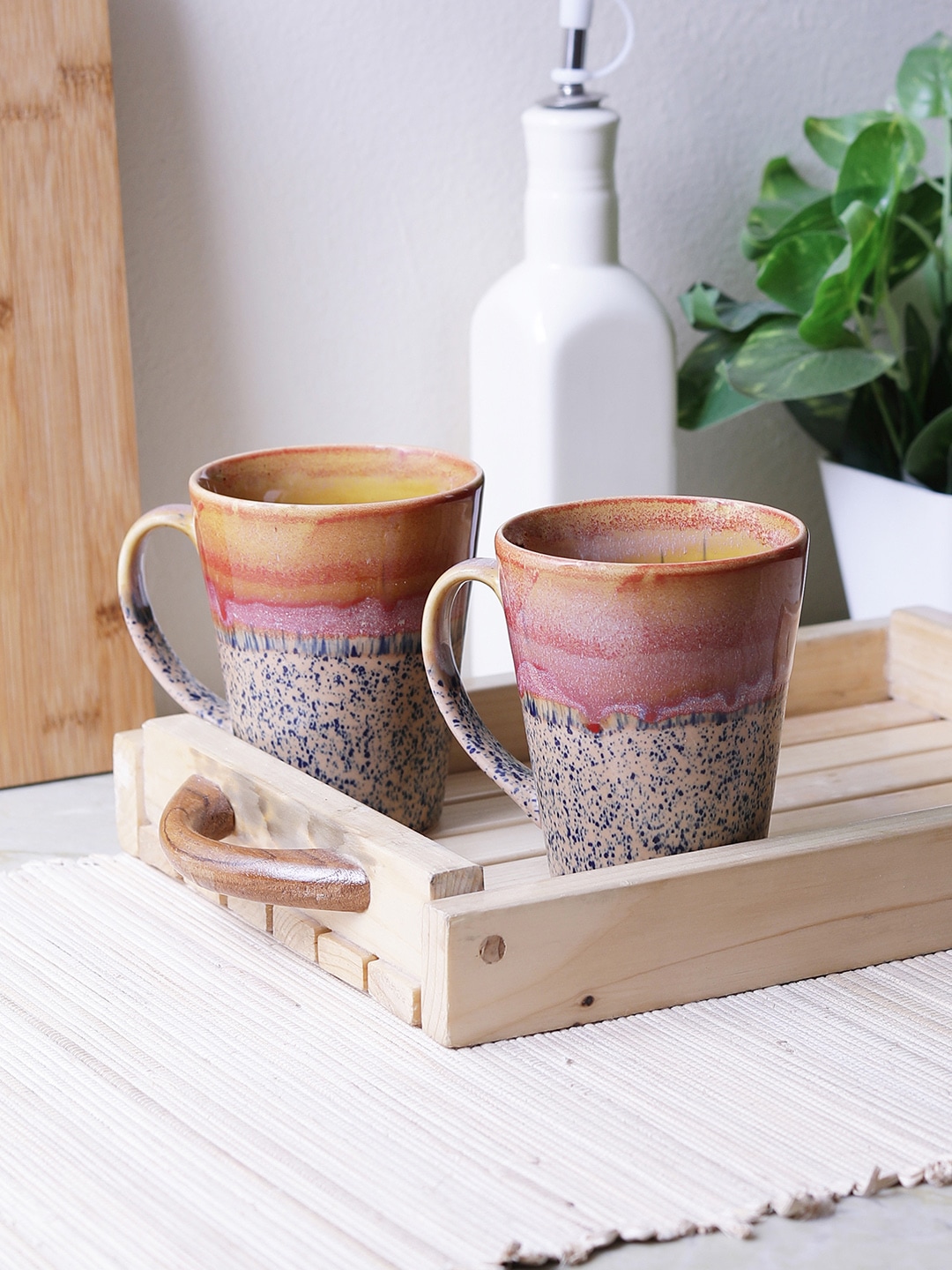 MIAH Decor Rust & Beige 2-Pieces Printed Ceramic Cups Set Price in India